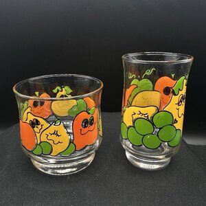 Vintage Nancy Lynn Smiling Fruit Juice Glasses Set Retro 1970s